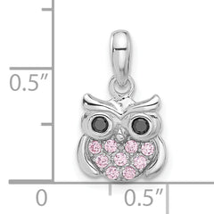 Sterling Silver Rhodium-plated Pink/Black CZ Owl Pendant