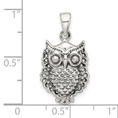 Sterling Silver Polished and Antiqued Owl Pendant
