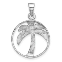 Sterling Silver Rhodium-Plated Textured and Polished Palm Tree Pendant