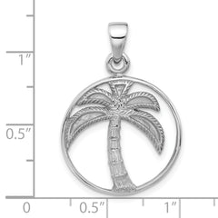 Sterling Silver Rhodium-Plated Textured and Polished Palm Tree Pendant
