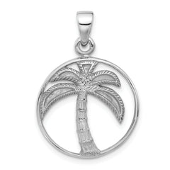 Sterling Silver Rhodium-Plated Textured and Polished Palm Tree Pendant