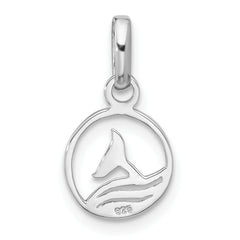 Sterling Silver Rhodium-plated Whale/Dolphin Tail Circle Pendant