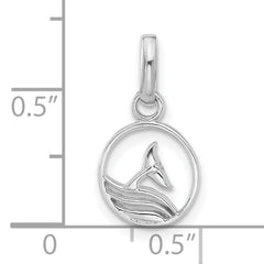 Sterling Silver Rhodium-plated Whale/Dolphin Tail Circle Pendant