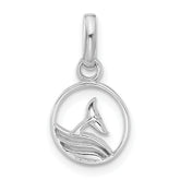 Sterling Silver Rhodium-plated Whale/Dolphin Tail Circle Pendant