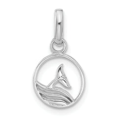 Sterling Silver Rhodium-plated Whale/Dolphin Tail Circle Pendant