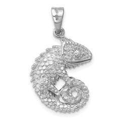 Sterling Silver Rhodium-plated Polished and Textured 3D Chameleon Pendant