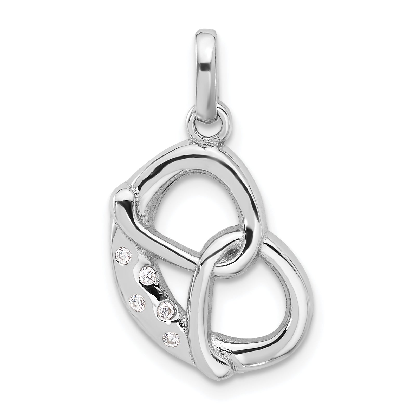 Sterling Silver Rhodium-plated CZ Pretzel Pendant