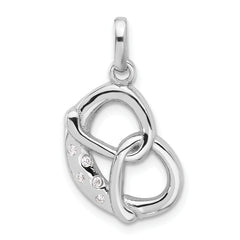 Sterling Silver Rhodium-plated CZ Pretzel Pendant