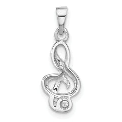 Sterling Silver Rhodium-plated CZ Treble Clef Pendant