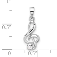 Sterling Silver Rhodium-plated CZ Treble Clef Pendant