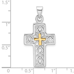 Sterling Silver Rhodium-plated and Gold-tone Reversible Cross Pendant