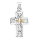 Sterling Silver Rhodium-plated and Gold-tone Reversible Cross Pendant