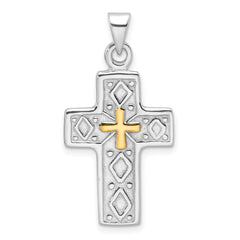 Sterling Silver Rhodium-plated and Gold-tone Reversible Cross Pendant