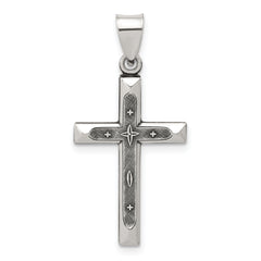 Sterling Silver Antiqued Solid Textured Cross Pendant