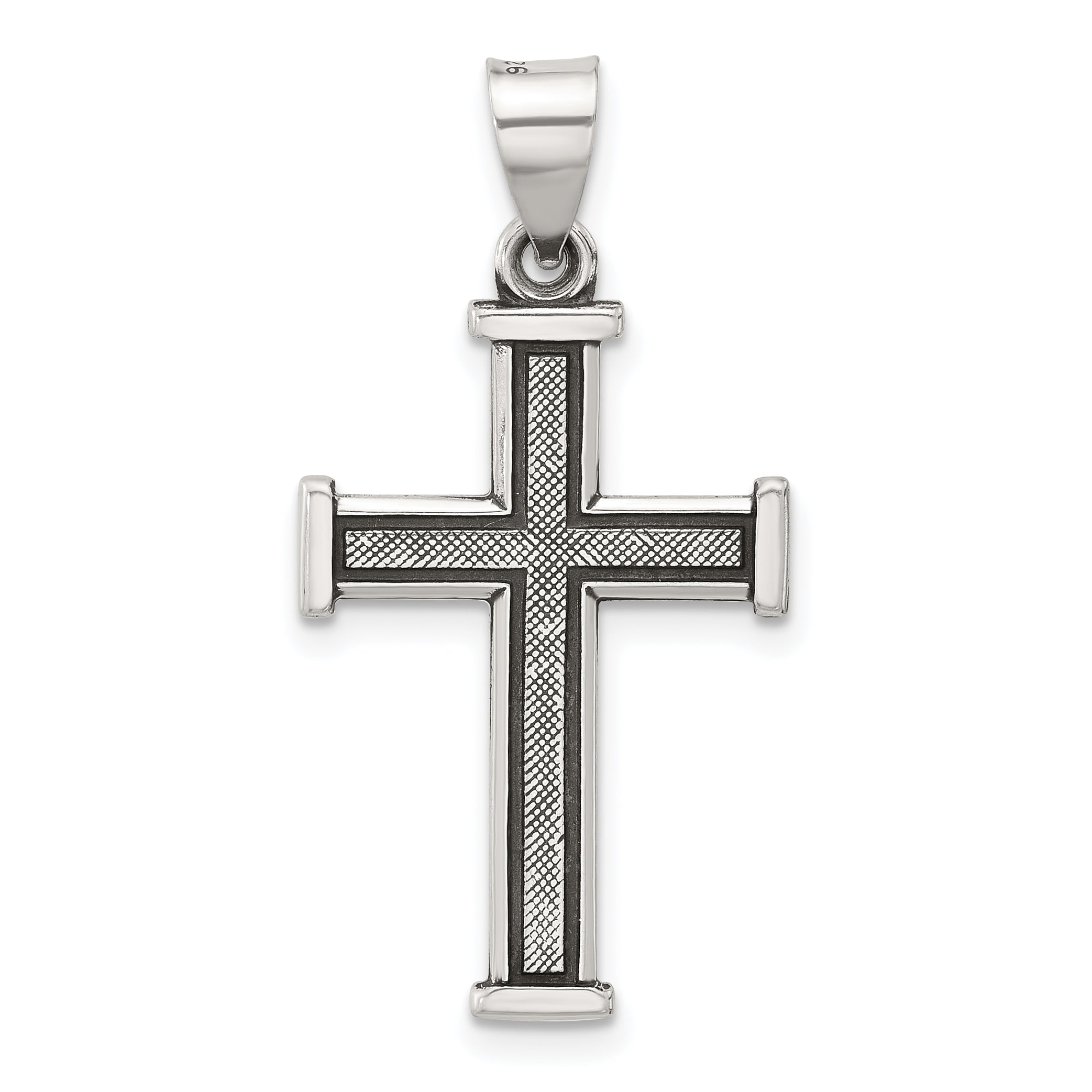Sterling Silver Antiqued Solid Textured Cross Pendant
