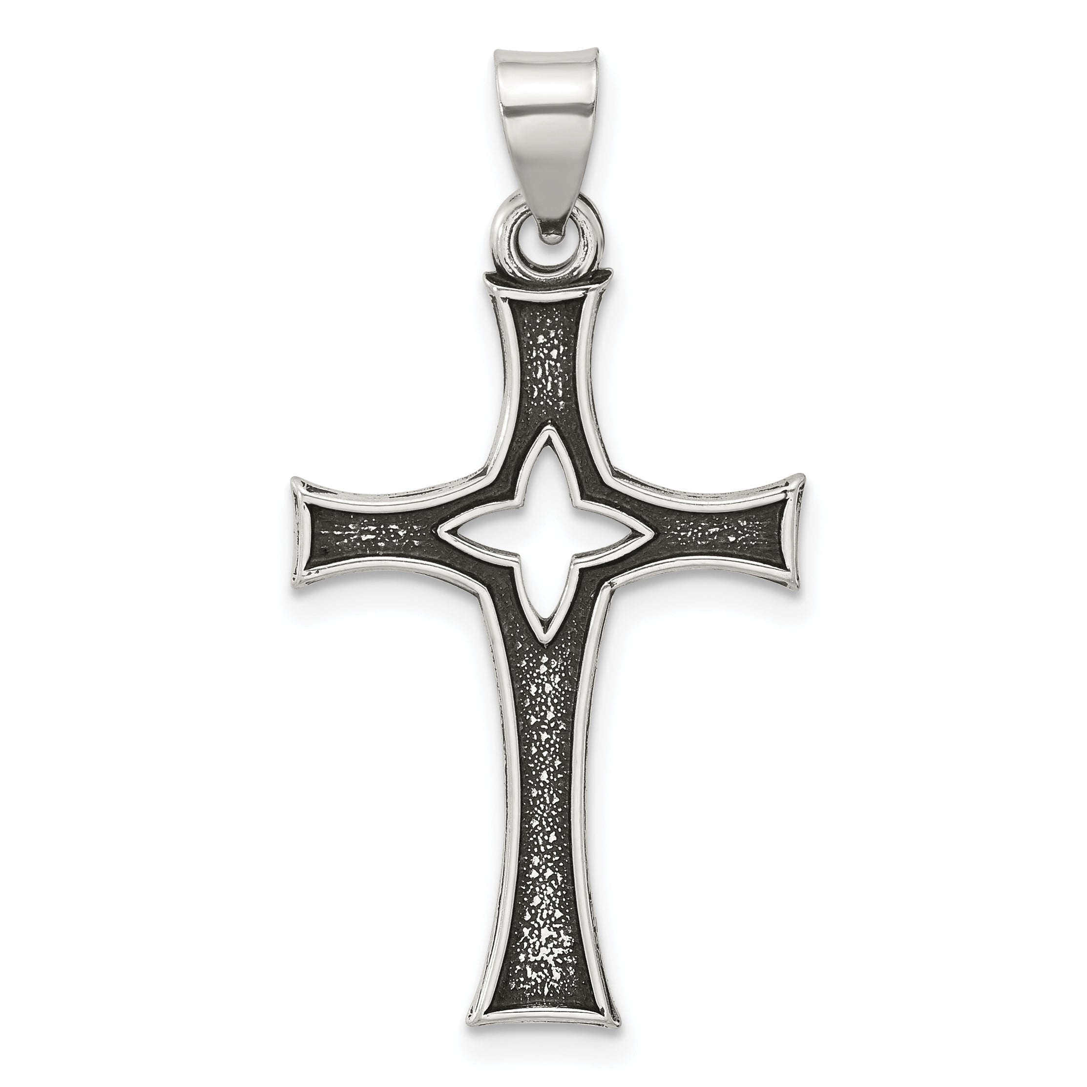 Sterling Silver Antiqued Solid Textured Cut Out Cross Pendant