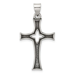 Sterling Silver Antiqued Solid Textured Cut Out Cross Pendant