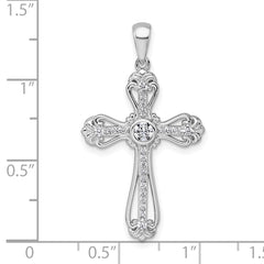 Sterling Silver Rhodium-plated Polished Fancy CZ Cross Pendant