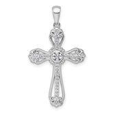 Sterling Silver Rhodium-plated Polished Fancy CZ Cross Pendant