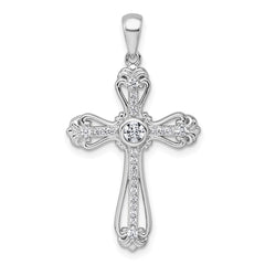 Sterling Silver Rhodium-plated Polished Fancy CZ Cross Pendant