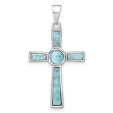 Sterling Silver Rhodium-plated Larimar Cross Pendant