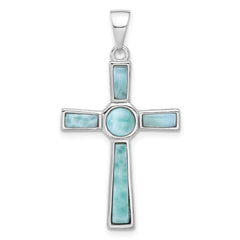 Sterling Silver Rhodium-plated Larimar Cross Pendant