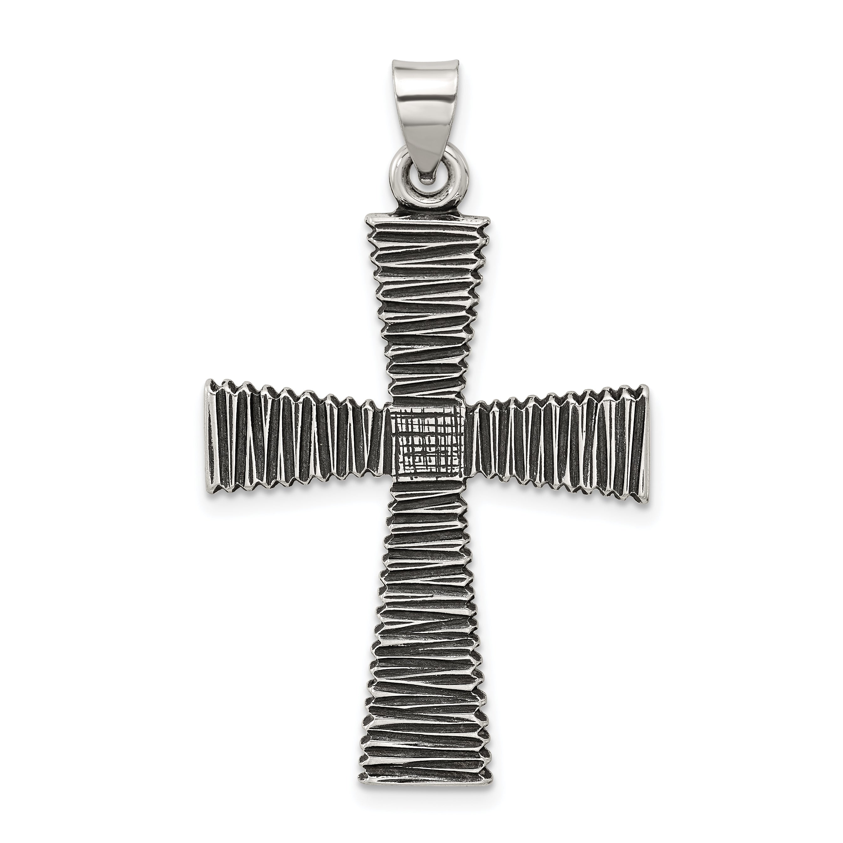 Sterling Silver Antiqued Solid Textured Cross Pendant