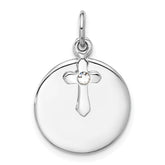 SS Rhodium-plated Circle Disk and Cross with Clear Crystal Pendant