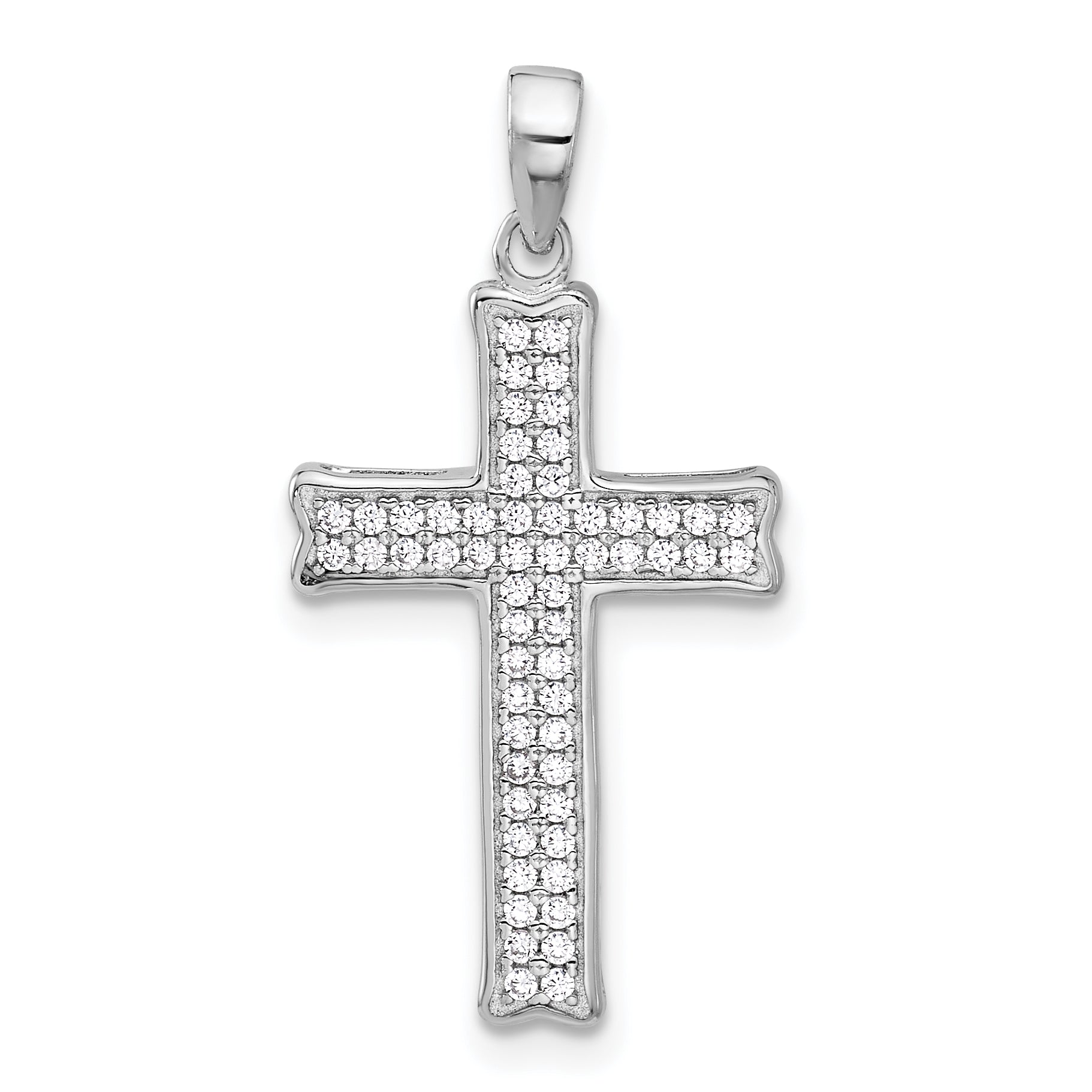 Sterling Silver Rhodium-plated Polished CZ Pave Cross Pendant