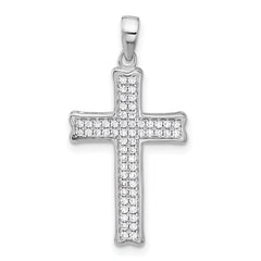 Sterling Silver Rhodium-plated Polished CZ Pave Cross Pendant