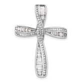 Sterling Silver Rhodium-plated CZ Cross Pendant Slide