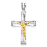 Sterling Silver Rhodium-plated Gold-tone CZ Crucifix Pendant
