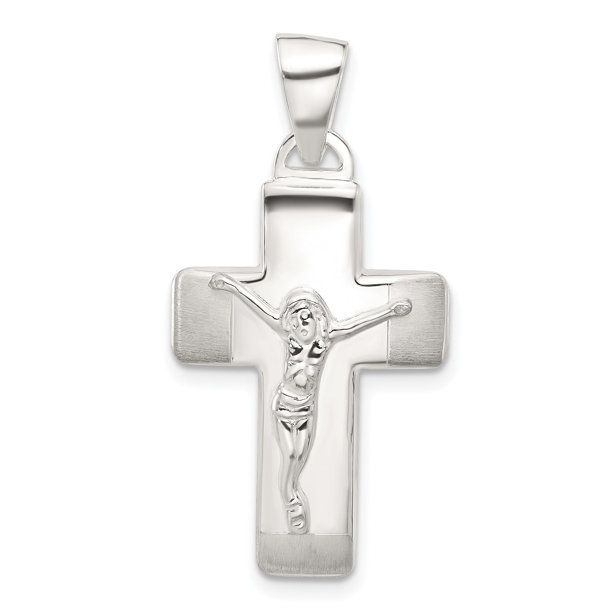 Sterling Silver Satin and Polished Crucifix Cross Pendant