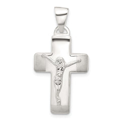 Sterling Silver Satin and Polished Crucifix Cross Pendant