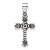 Sterling Silver Antiqued Solid Textured Budded Cross Pendant