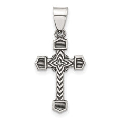 Sterling Silver Antiqued Solid Textured Budded Cross Pendant