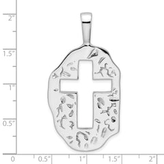 Sterling Silver Rhodium-plated Cut Out Cross Reversible Pendant