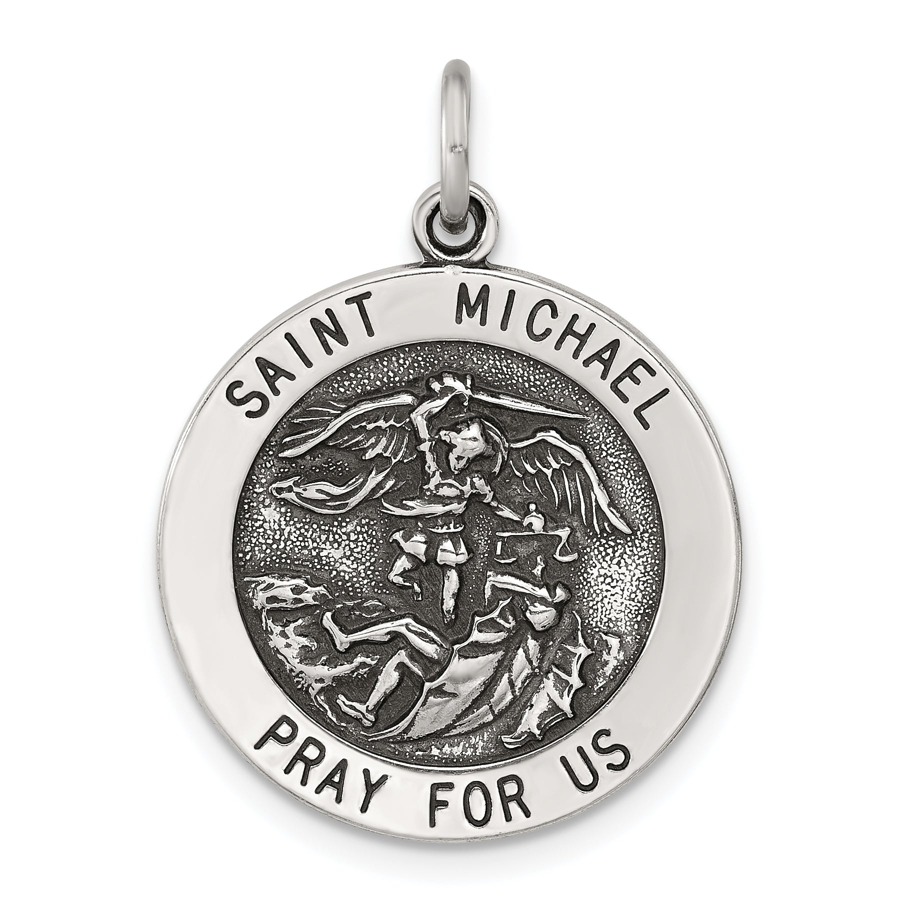 Sterling Silver Solid Antiqued St Michael Pendant