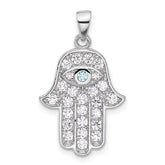 Sterling Silver Rhodium-plated Blue and White CZ Hamsa Eye Pendant