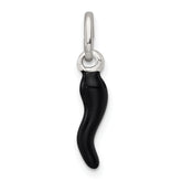 Sterling Silver Black Enamel Italian Horn Pendant