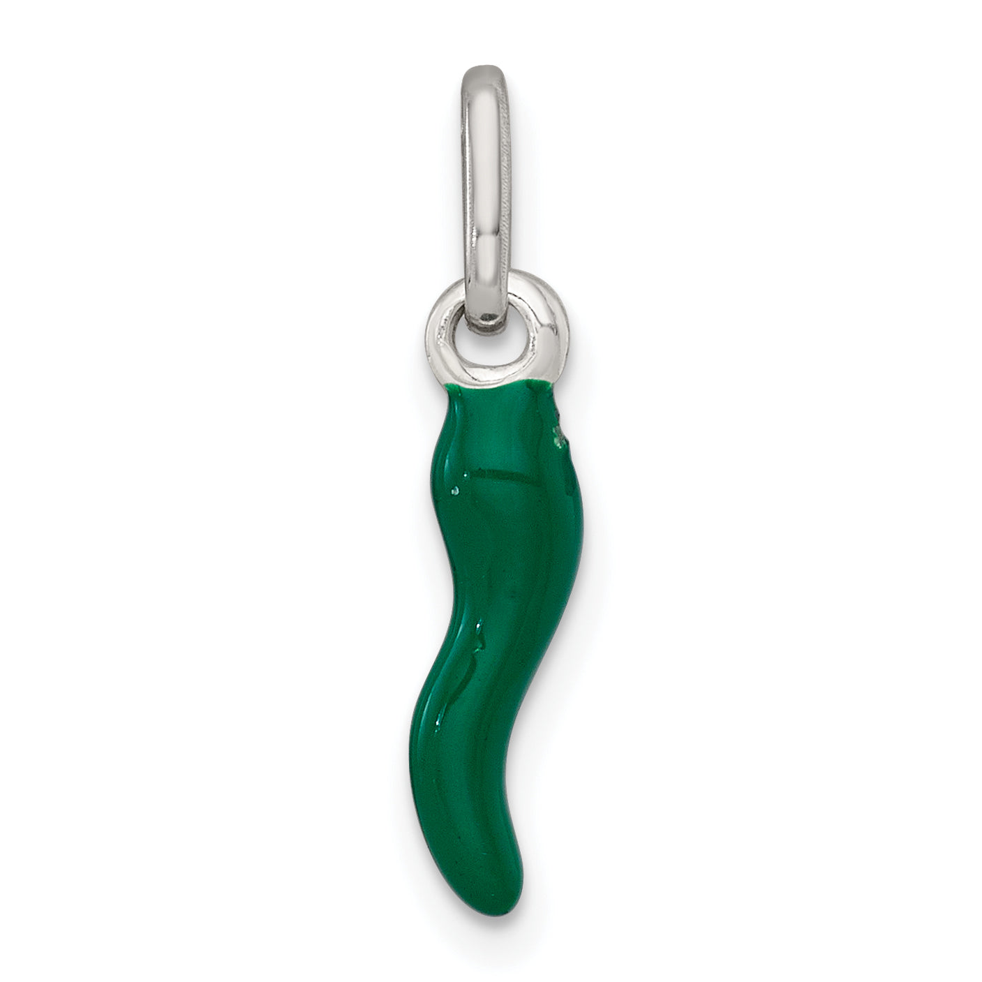 Sterling Silver Green Enamel Italian Horn Pendant