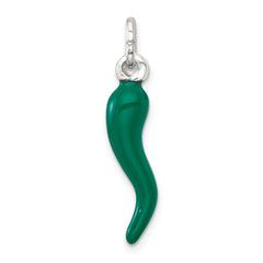 Sterling Silver Green Enamel Italian Horn Pendant