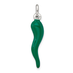 Sterling Silver Green Enamel Italian Horn Pendant