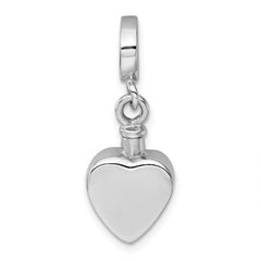 Sterling Silver Rhodium-plated Polished Heart Ash Holder Bead/Pendant