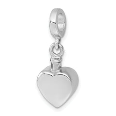Sterling Silver Rhodium-plated Polished Heart Ash Holder Bead/Pendant