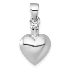 Sterling Silver Rhodium-plated Polished and Textured Heart with Leaves Ash Holder Pendant
