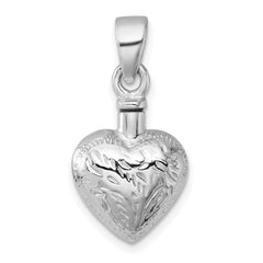 Sterling Silver Rhodium-plated Polished and Textured Heart with Leaves Ash Holder Pendant