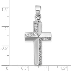 Sterling Silver Rhodium-plated Polished CZ Latin Cross Ash Holder Pendant