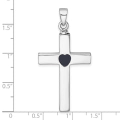 Sterling Silver Rhodium-plated Polished Latin Cross with Enameled Heart Ash Holder Pendant