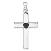 Sterling Silver Rhodium-plated Polished Latin Cross with Enameled Heart Ash Holder Pendant